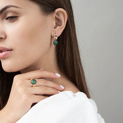 Золотые серьги с зелеными фианитами с05109 №2