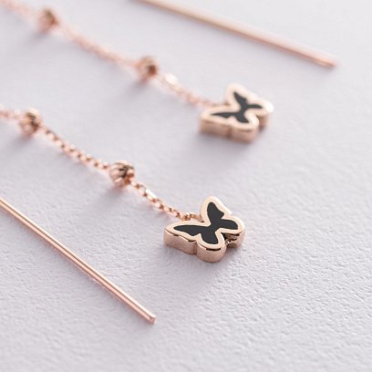 Золоті сережки - протяжки "Метелики" (емаль) с07349 №3