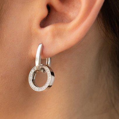 Серьги с кольцами в белом золоте (фианиты) с06519 №3