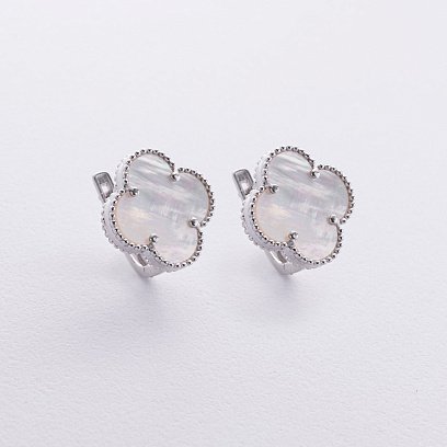 Серебряные серьги "Клевер" (перламутр) 123420 №2