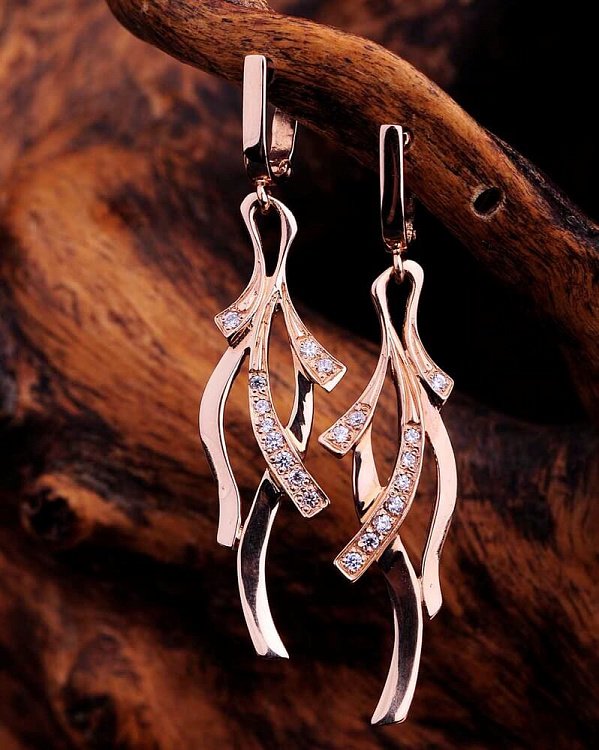 Золотые сережки с фианитами с01625 от ювелирного магазина Оникс - 4