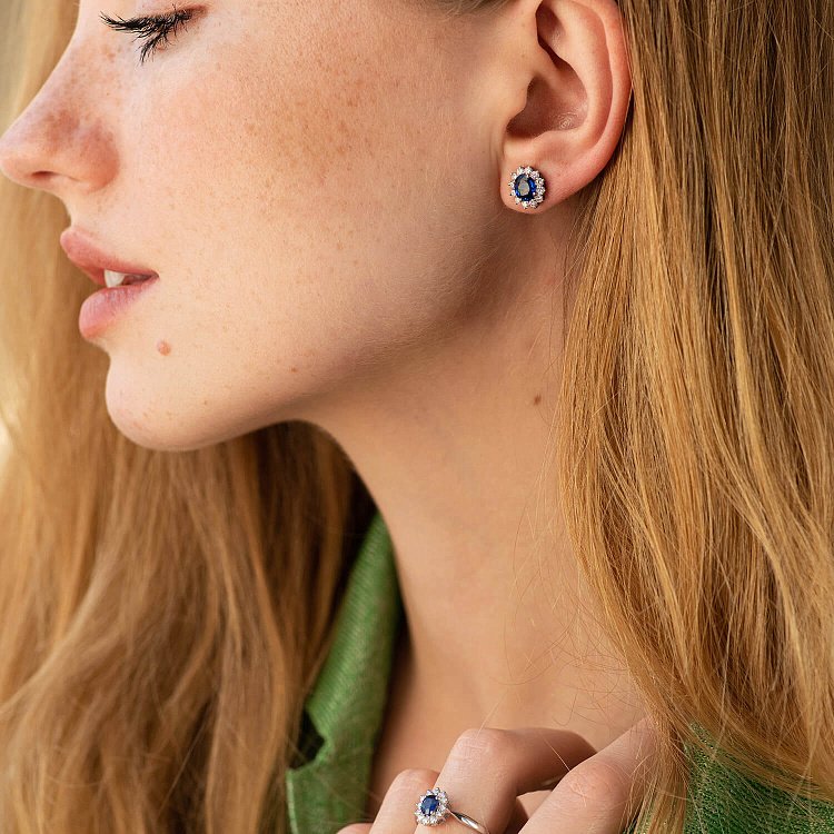 Золотые серьги - пусеты (сапфиры, бриллианты) сб0494gl от ювелирного магазина Оникс - 5