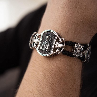 Срібний браслет "Миколай Чудотворець" (ебенове дерево) 627 №6