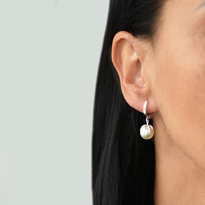 Серебряные серьги с искусственным жемчугом 122079 №4