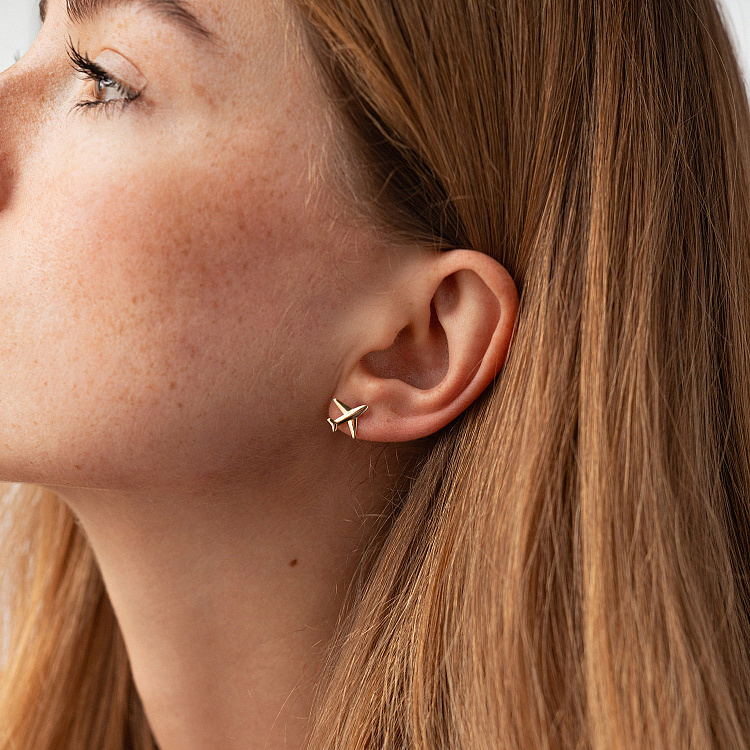 Cерьги - пусеты "Самолет" (желтое золото) с09196 от ювелирного магазина Оникс - 3