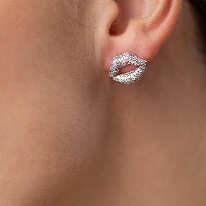 Серебряные серьги - пусеты "Губки" с фианиты 121672 №4