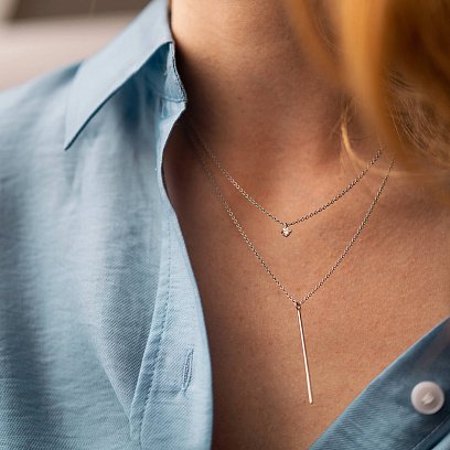 Двойное серебряное колье "Хлоя" с фианитом 1092 №6