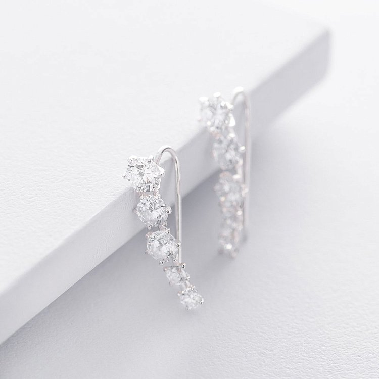 Серебряные серьги - клаймберы с фианитами 121619 от ювелирного магазина Оникс - 4