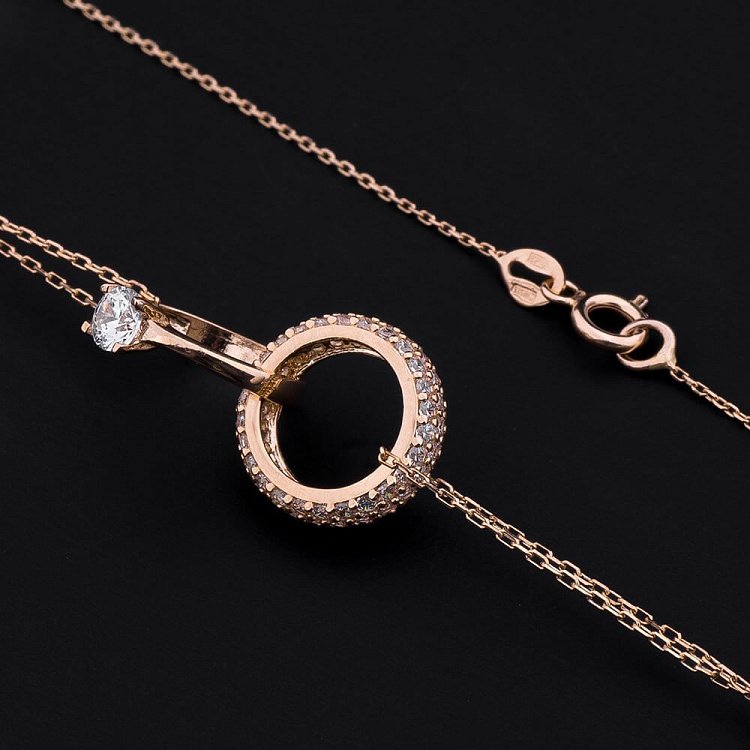 Кольє з заручальним і заручним кільцями з фіанітами кол00630 від ювелірного магазину Онікс - 1