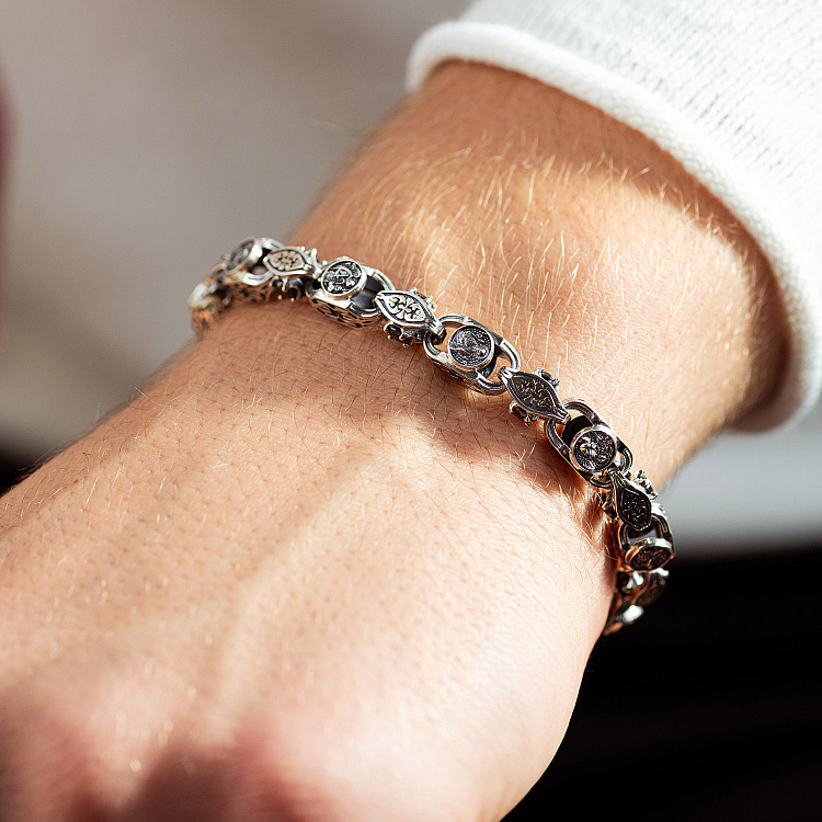 Чоловічий срібний браслет "Врятуй і Збережи" з фіанітами 1000б - 1 Чоловічий срібний браслет "Врятуй і Збережи" з фіанітами 1000б від ювелірного магазину Онікс - 1