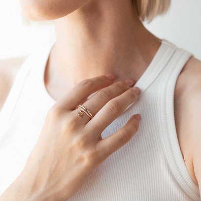 Золотое кольцо "Монетка" с фианитами к07071 №5