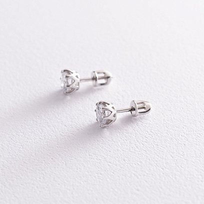 Золотые серьги-гвоздики с фианитами с05182 №3