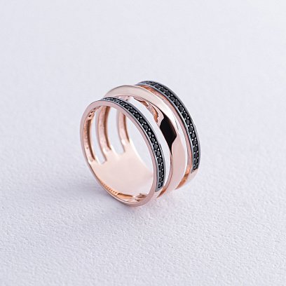 Каблучка в червоному золоті (чорні фіаніти) к07043 №3