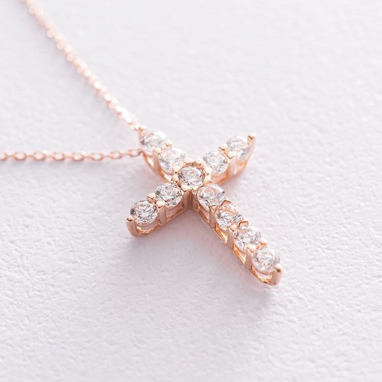 Кольє "Хрестик" в червоному золоті (фіаніти) кол01811 від ювелірного магазину Онікс - 2