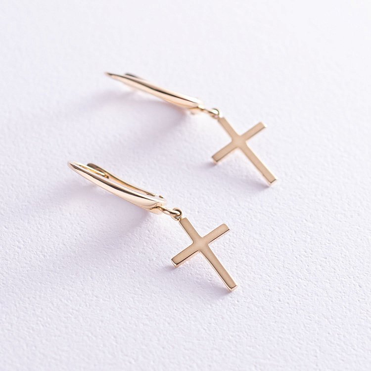 Серьги "Крестики" в желтом золоте с06998 от ювелирного магазина Оникс - 2