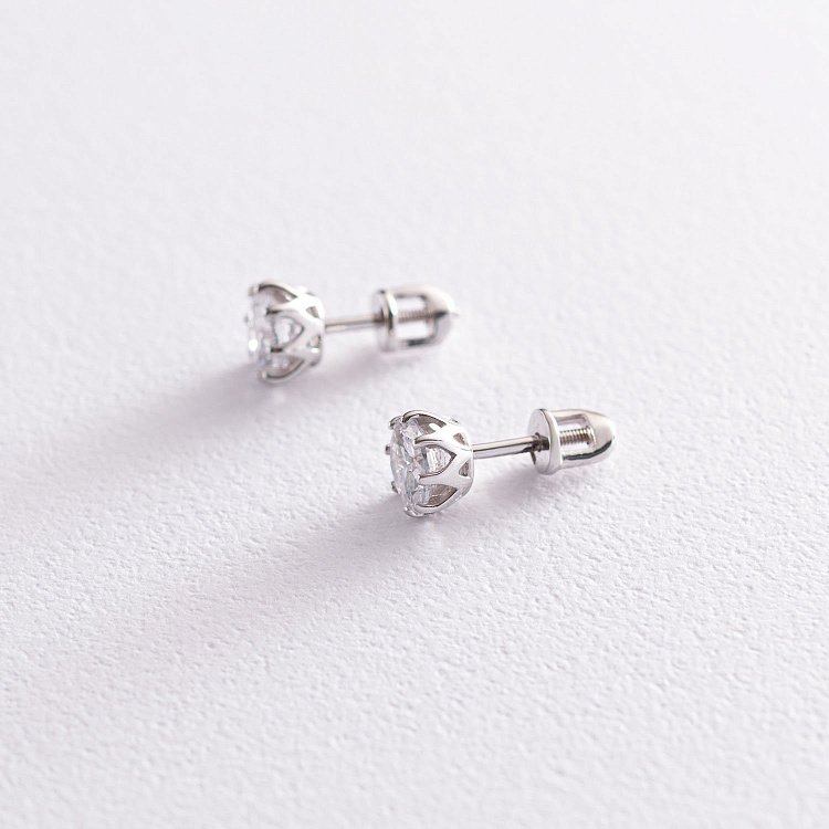 Золотые серьги-гвоздики с фианитами с05182 от ювелирного магазина Оникс - 2