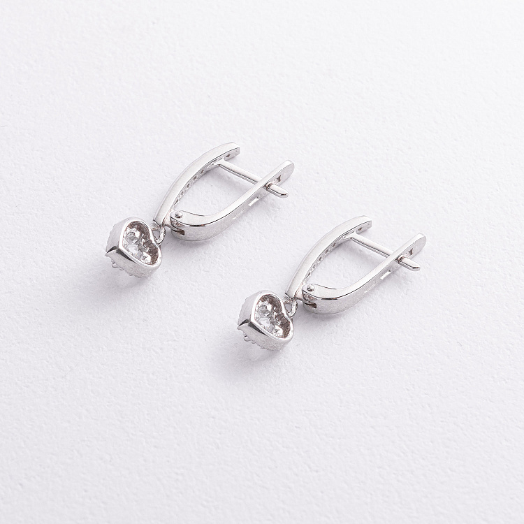 Срібні сережки "Сердечки" з фіанітами 902-01568 від ювелірного магазину Онікс - 1