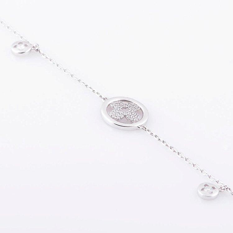 Золотий браслет "Конюшина" з фіанітами б02748 від ювелірного магазину Онікс - 1