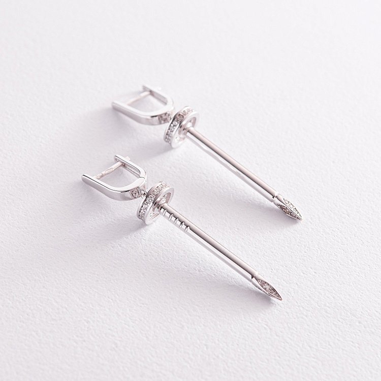 Сережки "Цвях" у білому золоті (фіаніти) с07869 від ювелірного магазину Онікс - 2