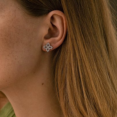 Золоті сережки - пусети "Конюшина" (діаманти) сб0487м №3