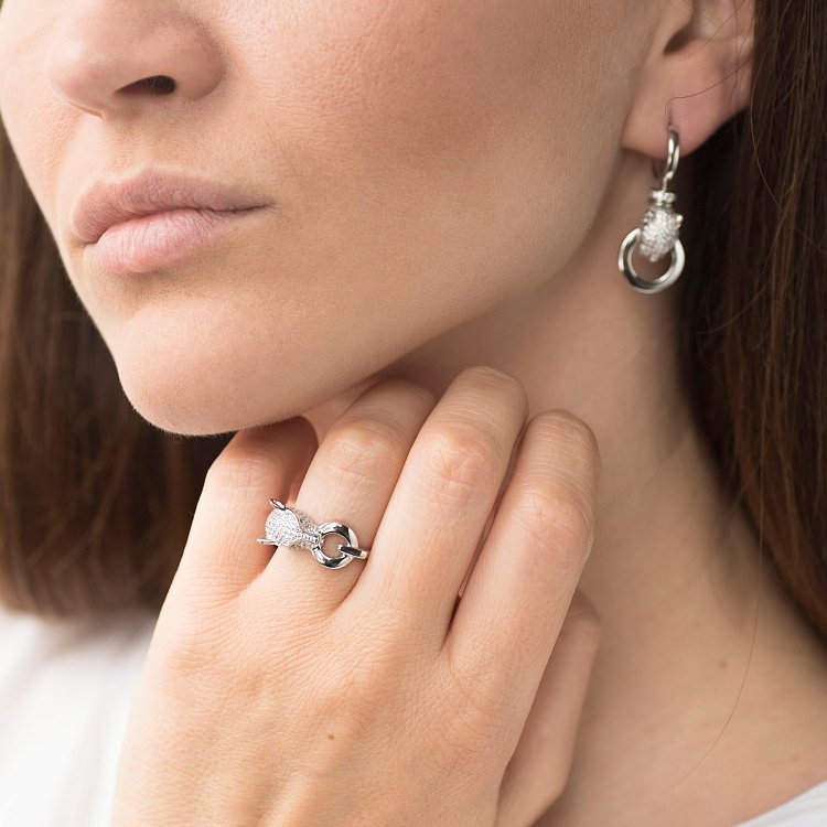 Золоті сережки "Пантера" (фіаніти) с04989 від ювелірного магазину Онікс - 4