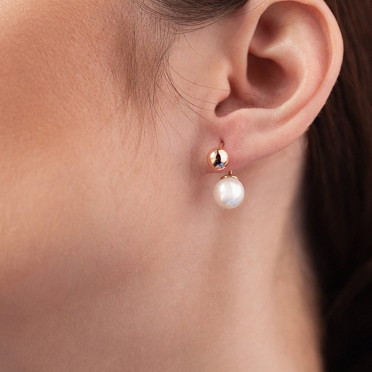 Золотые серьги "Шарики" (искусственный жемчуг) с08349 от ювелирного магазина Оникс - 3