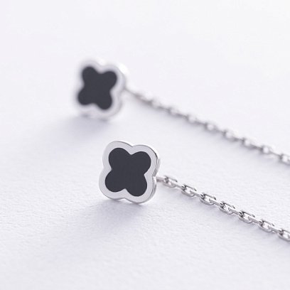 Серьги протяжки "Клевер" в серебре (эмаль) OR130930 №3