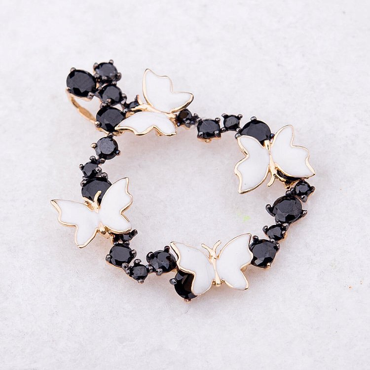 Золотая подвеска "Бабочки" с эмалью и фианитами п02022 от ювелирного магазина Оникс - 2