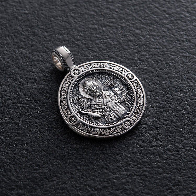 Серебряная подвеска "Св. Николай Чудотворец" с чернением 132987 от ювелирного магазина Оникс - 1