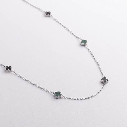 Срібне кольє "Конюшина" (онікс, малахіт) 181357 №3