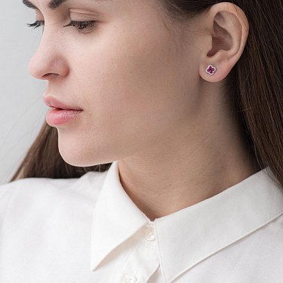 Золотые серьги-пусеты с бриллиантами и рубинами сб0307lg №2