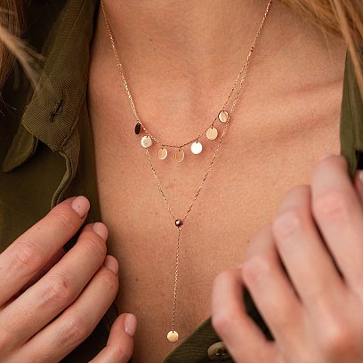 Подвійне кольє - краватка "Монетки" у червоному золоті кол02284 №6