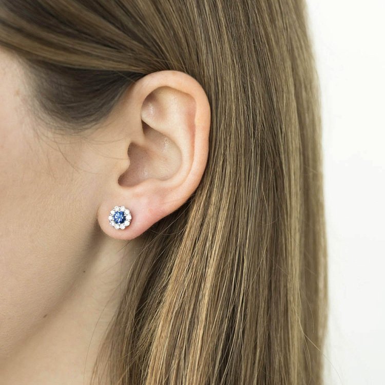 Золотые серьги-пусеты (синий сапфир, бриллиант) сб0183gl от ювелирного магазина Оникс - 3