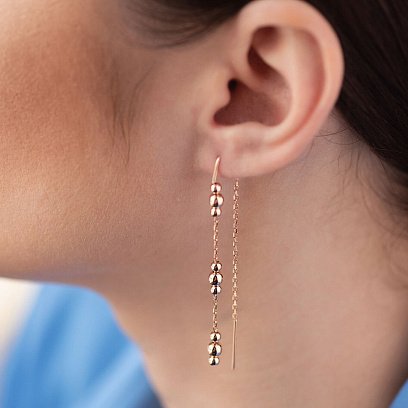 Золоті висячі сережки з кульками (протяжки) с08275 №4