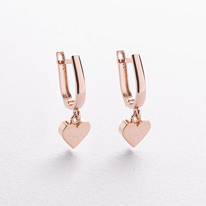 Серьги "Сердечки" в красном золоте с09674
