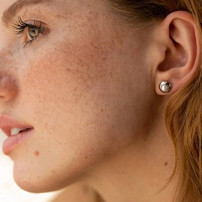 Серебряные сережки - пусеты с культ. пресн. жемчугом 121304 №8