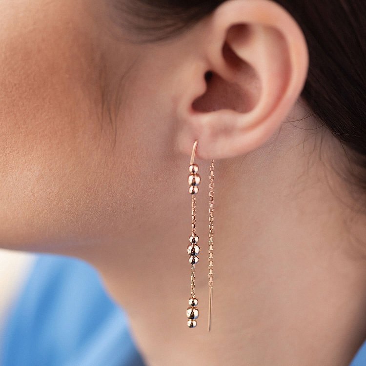 Золоті висячі сережки з кульками (протяжки) с08275 від ювелірного магазину Онікс - 3