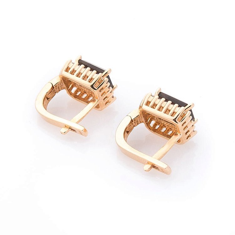 Золотые серьги с дымчатым топазом и фианитами с01685т от ювелирного магазина Оникс - 1