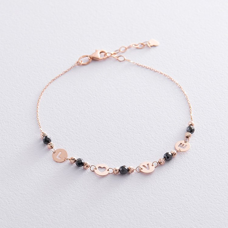 Золотий браслет "Love" (чорні фіаніти) б04453 від ювелірного магазину Онікс