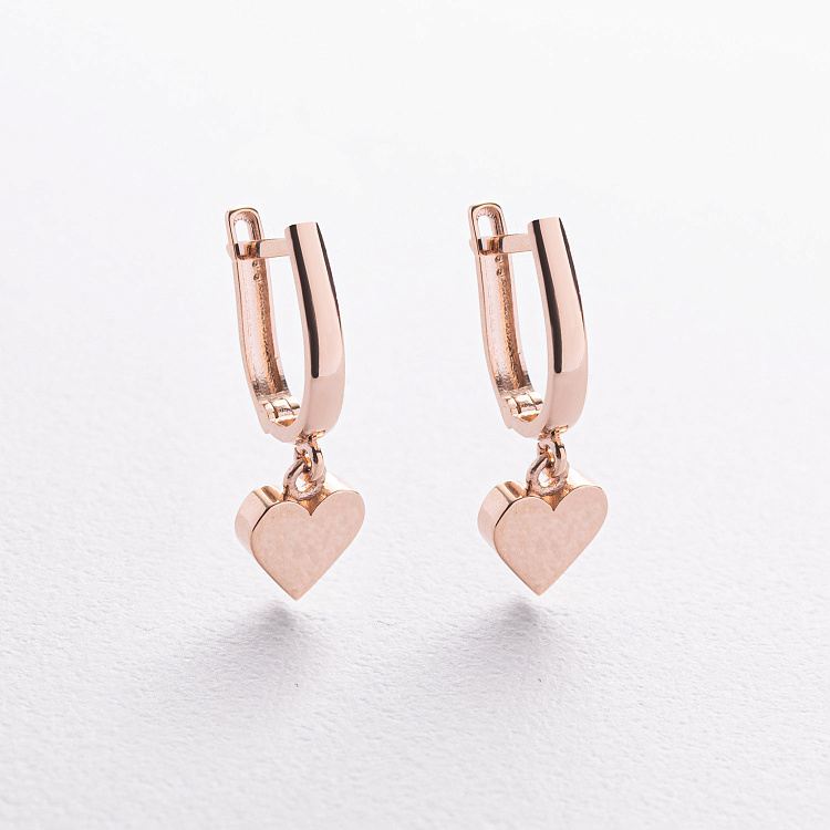 Серьги "Сердечки" в красном золоте с09674 от ювелирного магазина Оникс