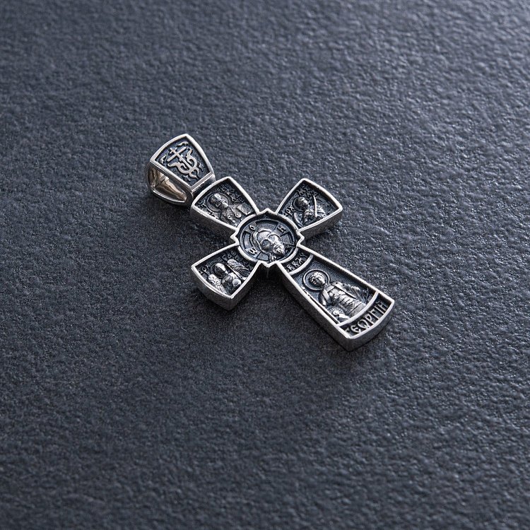 Серебряный православный крест с чернением  "Спас Нерукотворный с предстоящими" 132558 от ювелирного магазина Оникс - 2