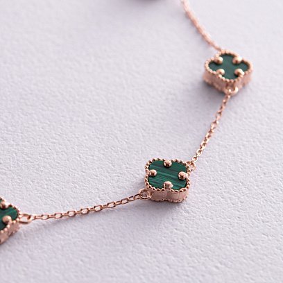 Браслет "Конюшина" з малахітом mini (червоне золото) б05246 №3