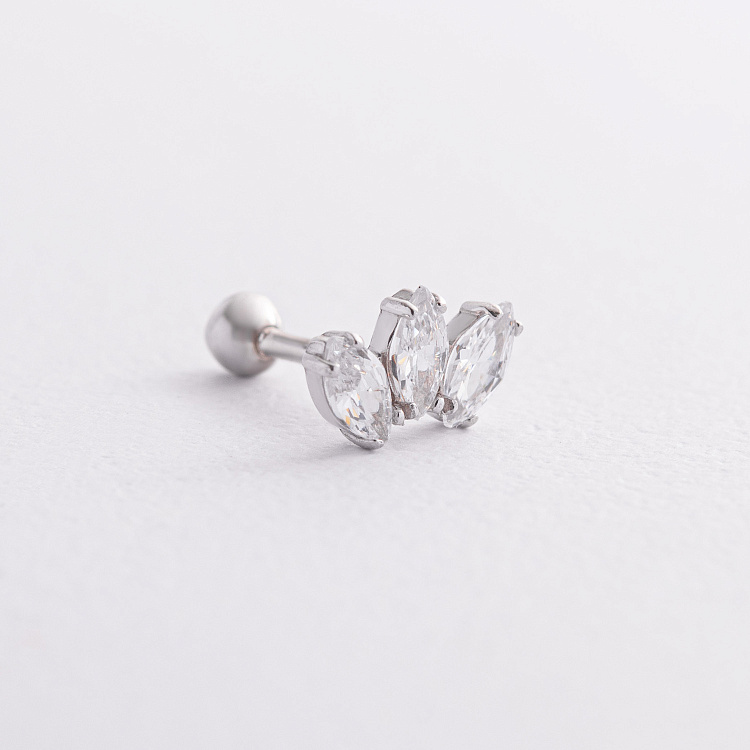 Одиночная серебряная серьга в хрящ ушка (фианиты) 40034 от ювелирного магазина Оникс - 1