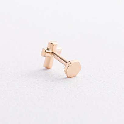 Одиночна золота сережка для хеліксу "Крестик" (діаманти) сб0683ca №3