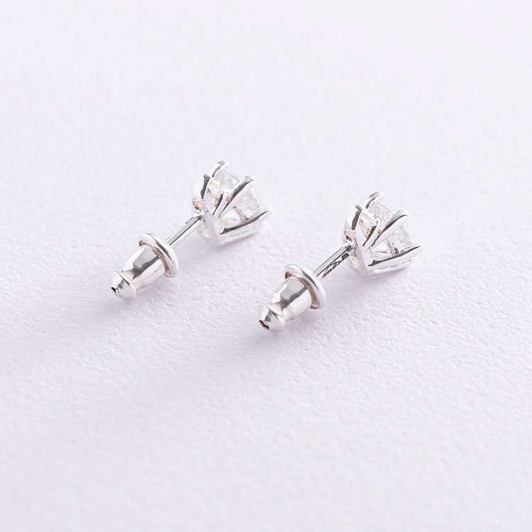 Срібні сережки-пусети з фіанітами 121624 від ювелірного магазину Онікс - 2