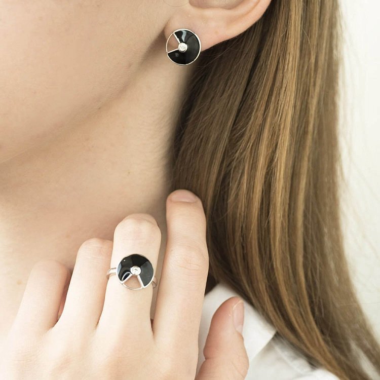 Срібний перстень (емаль, фіаніт) 112111 від ювелірного магазину Онікс - 3