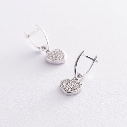 Срібні сережки "Сердечка" (фіаніти) 122903 №3