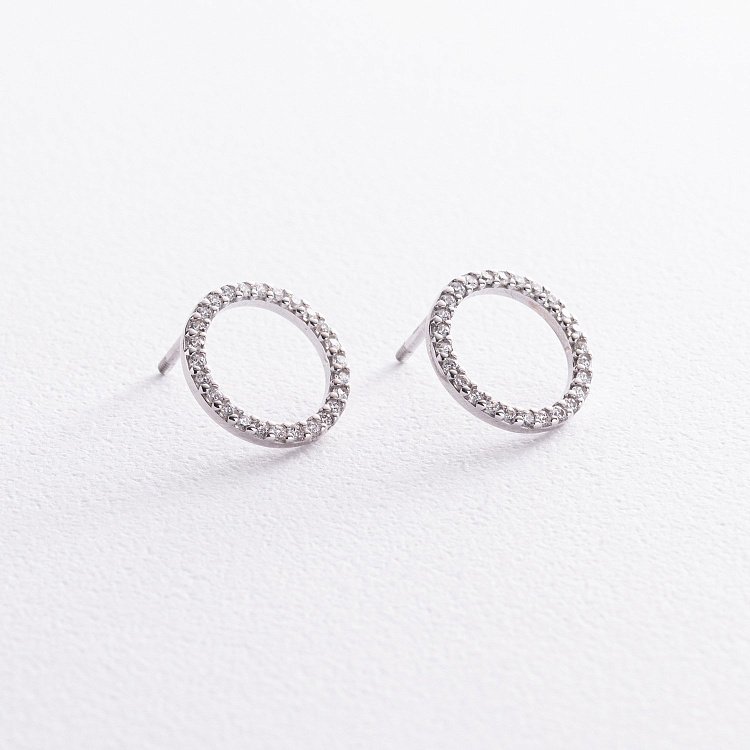 Серебряные серьги - пусеты "Круговорот" (белые фианиты) 064510б от ювелирного магазина Оникс - 5