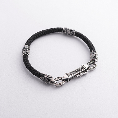 Шелковый браслет "Спаси и Сохрани. С ликами святых" с серебряными вставками 1093б