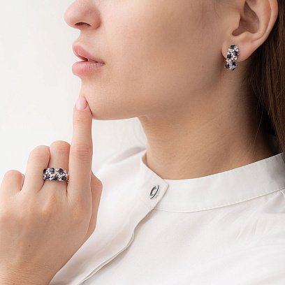 Золоті сережки з синіми сапфірами і діамантами E2671Scha №2